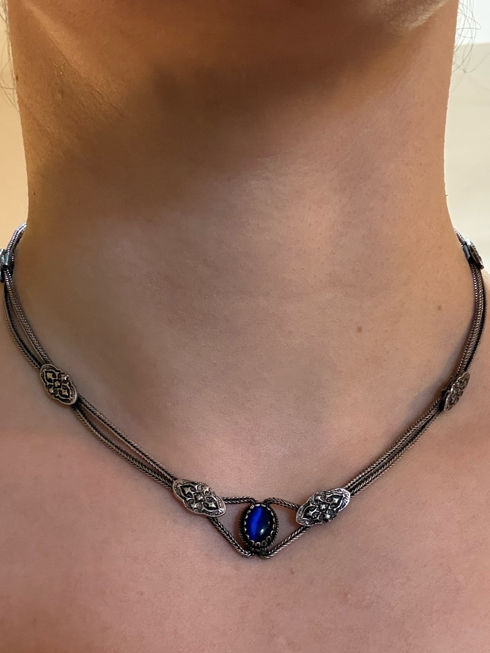 Sterling Silver Necklace with Blue Oval Stone